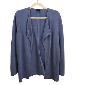 Talbots NWOT Blue Cotton Blend Ribbed Detail Open Front Sweater Jacket Size M